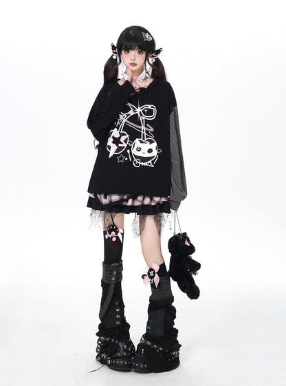 ねこ×チェリーボーダーゆるT