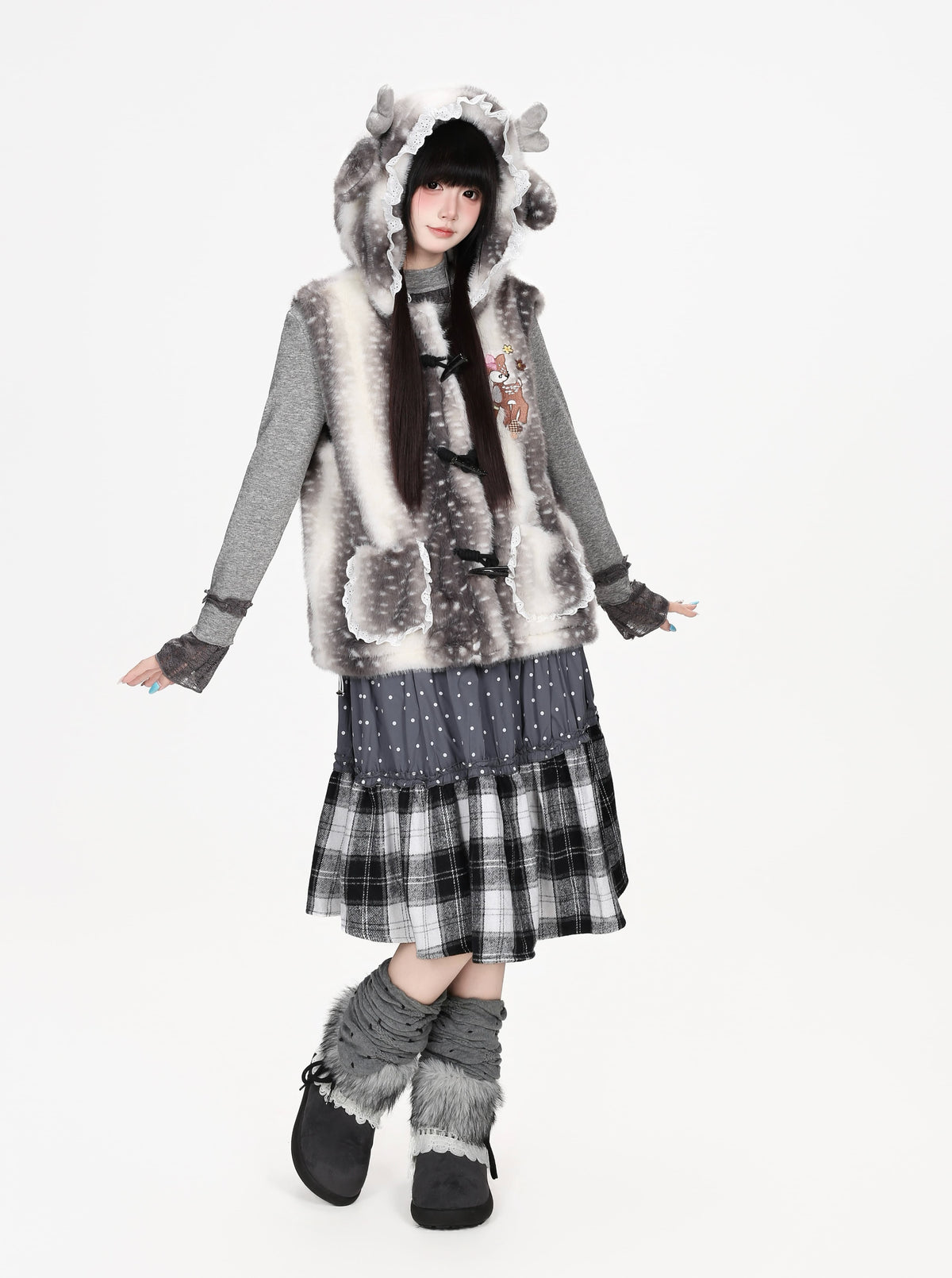 子鹿柄ふわふわダッフルベスト
