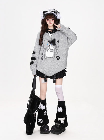 ねこグラフィック肉球柄シャギーニット