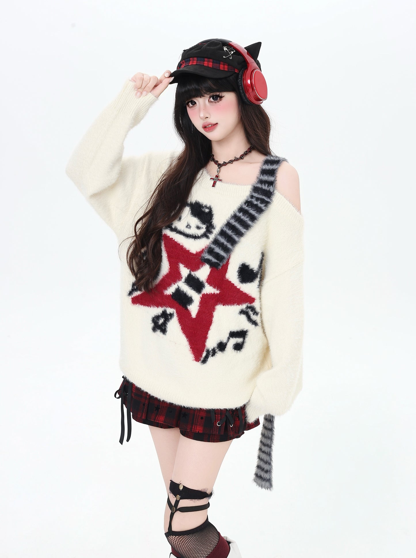 ギター柄オフショル♡ロックニット