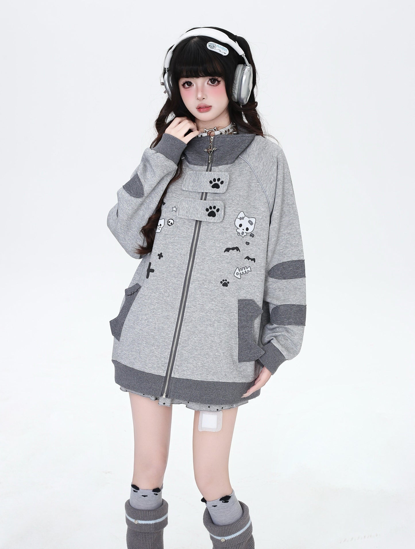 ねこ刺繍×スター柄 ラグランブルゾン