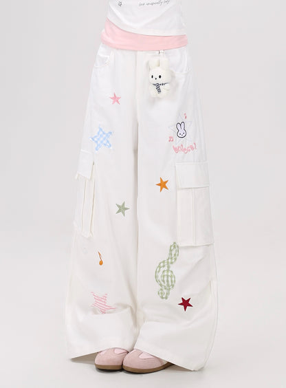 うさぎチャーム刺繍カーゴパンツ