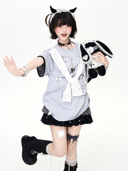 レースレイヤード風♡プリントTシャツ