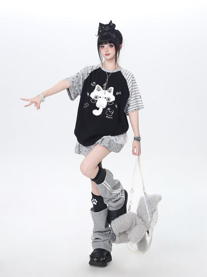 猫モチーフラグランTシャツ