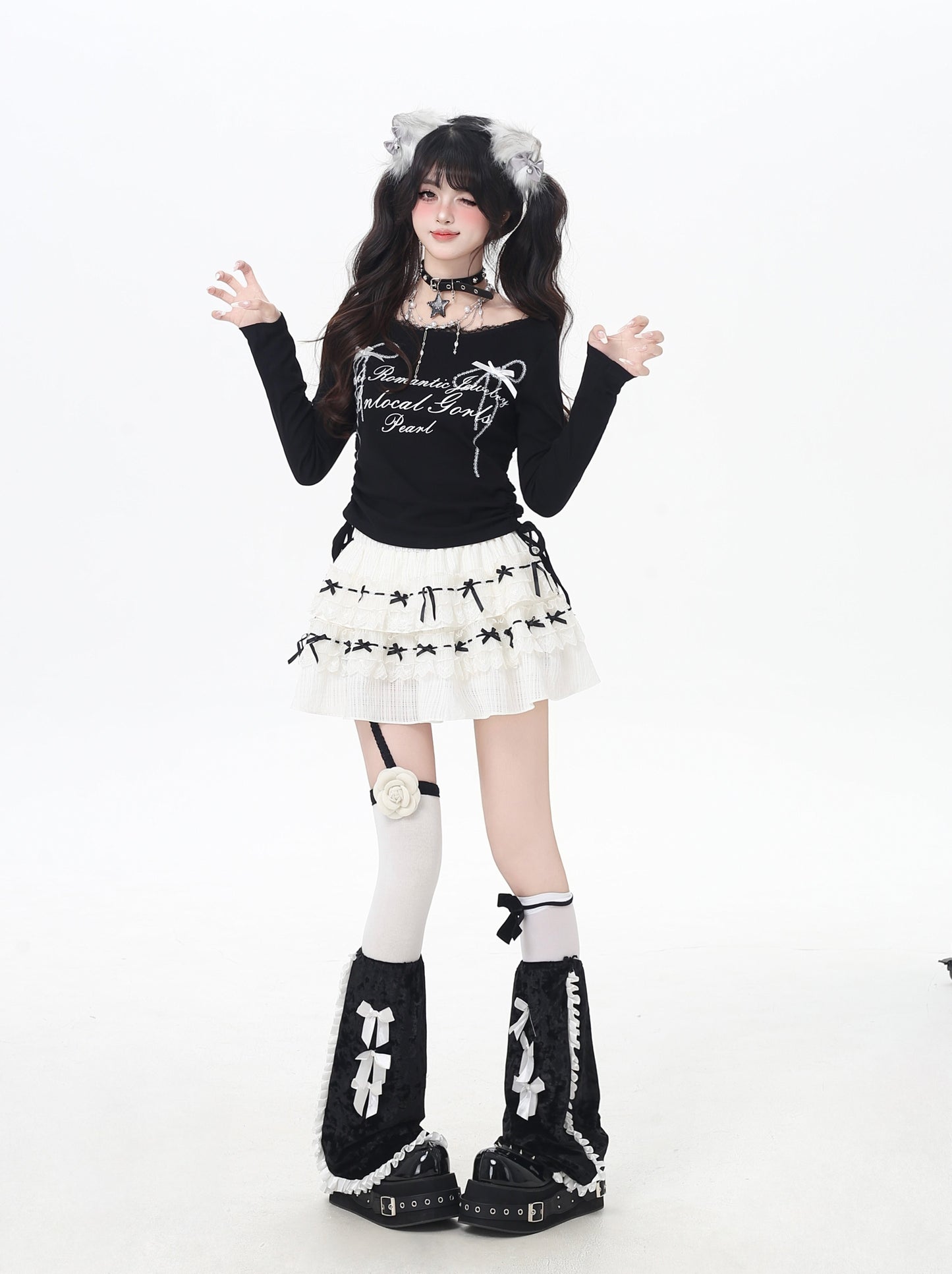 レース×リボン ドロストショートT