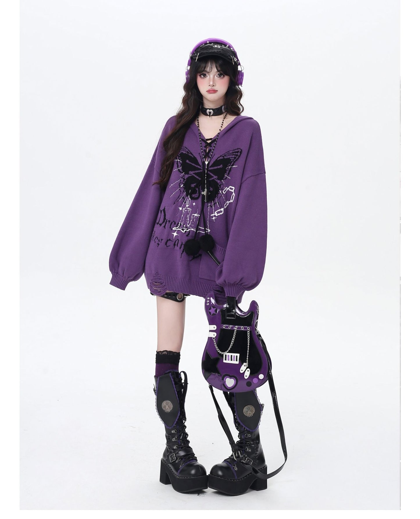 🦋Vネックリボンフーディゆる甘ニットカーデ