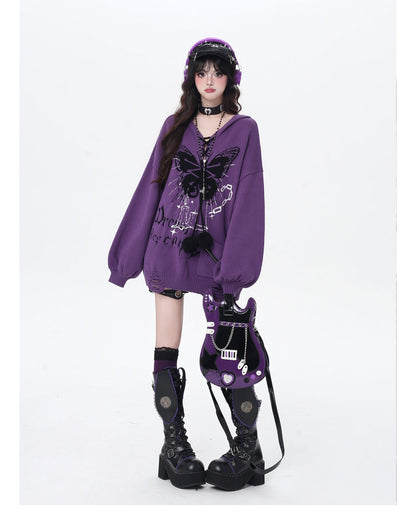 🦋Vネックリボンフーディゆる甘ニットカーデ