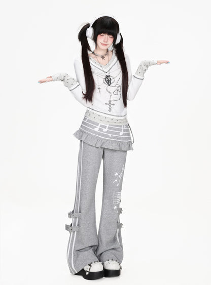 音符プリント2WAYフレアパンツ