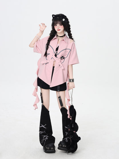 蝶々ジップデザインシャツジャケット