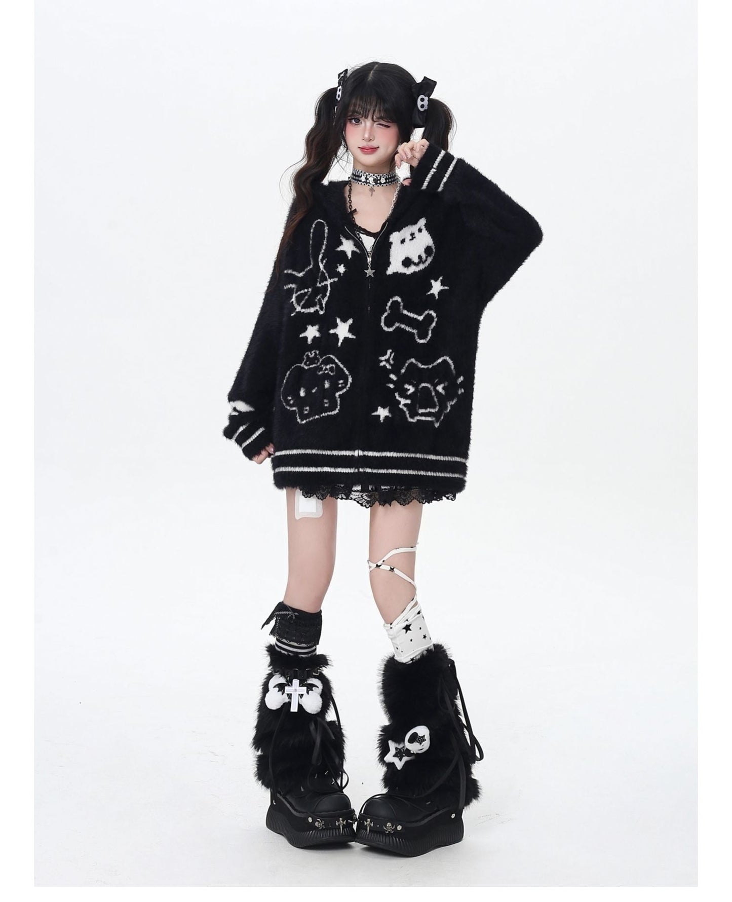 アニマル耳フーディーカーデ秋冬