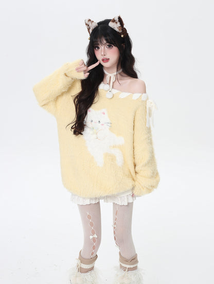 ポップ猫マカロンふわふわニット