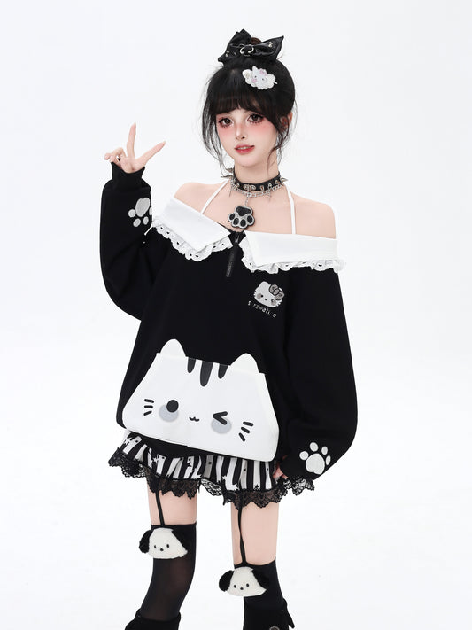 ネコ耳ハイネック♡レースゆるカワスウェット