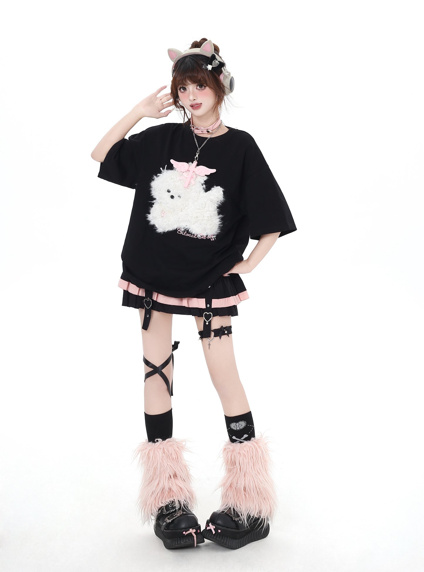 三色ドッグアップリケTシャツ