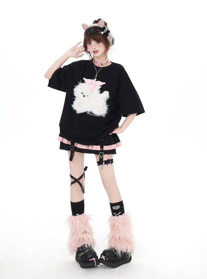三色ドッグアップリケTシャツ