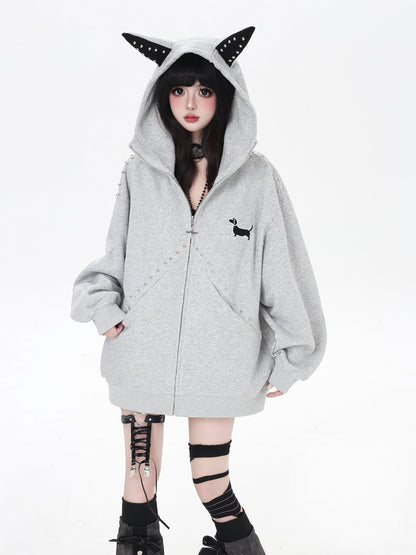 ダックス柄ゆるパーカー