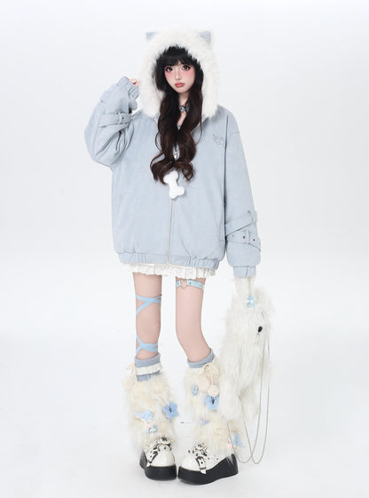 天使風 猫耳フード ファー中綿ブルゾン