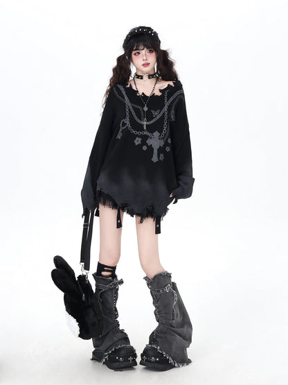 ゴスチェーン×グラデ破れデザインゆるニット