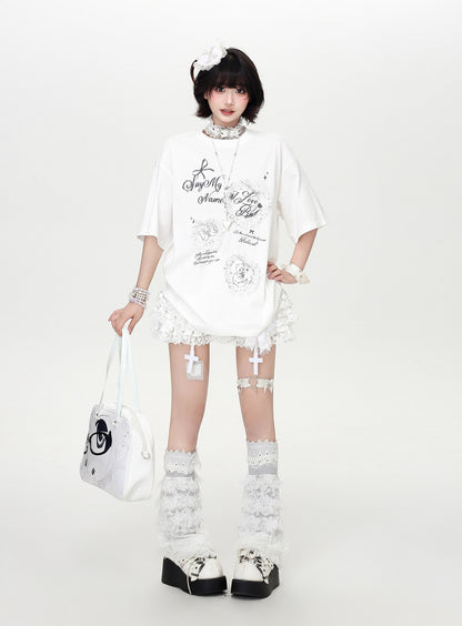 ハートレース薄手ゆるTシャツ