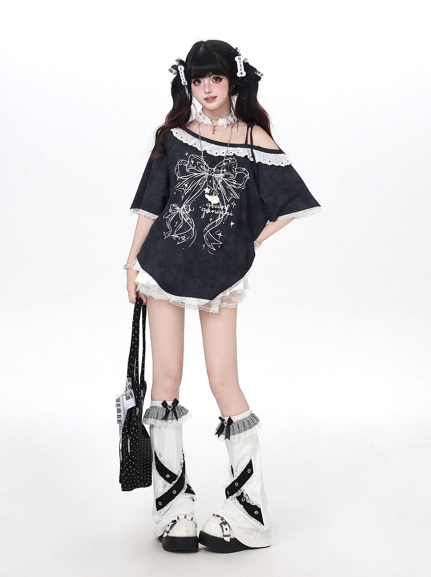 レースアシメタイダイTシャツ