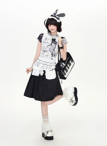 ドットメッシュフリルTシャツ