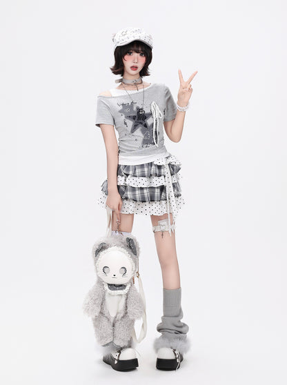 アシメ星柄ダメージTシャツ