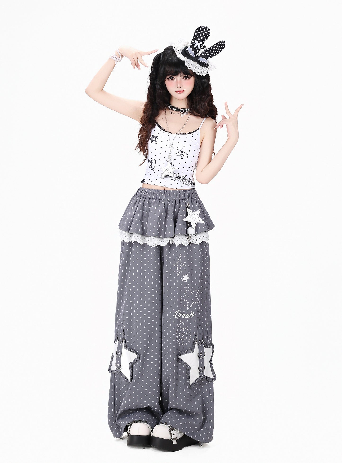 星柄レイヤード風ワイドパンツ
