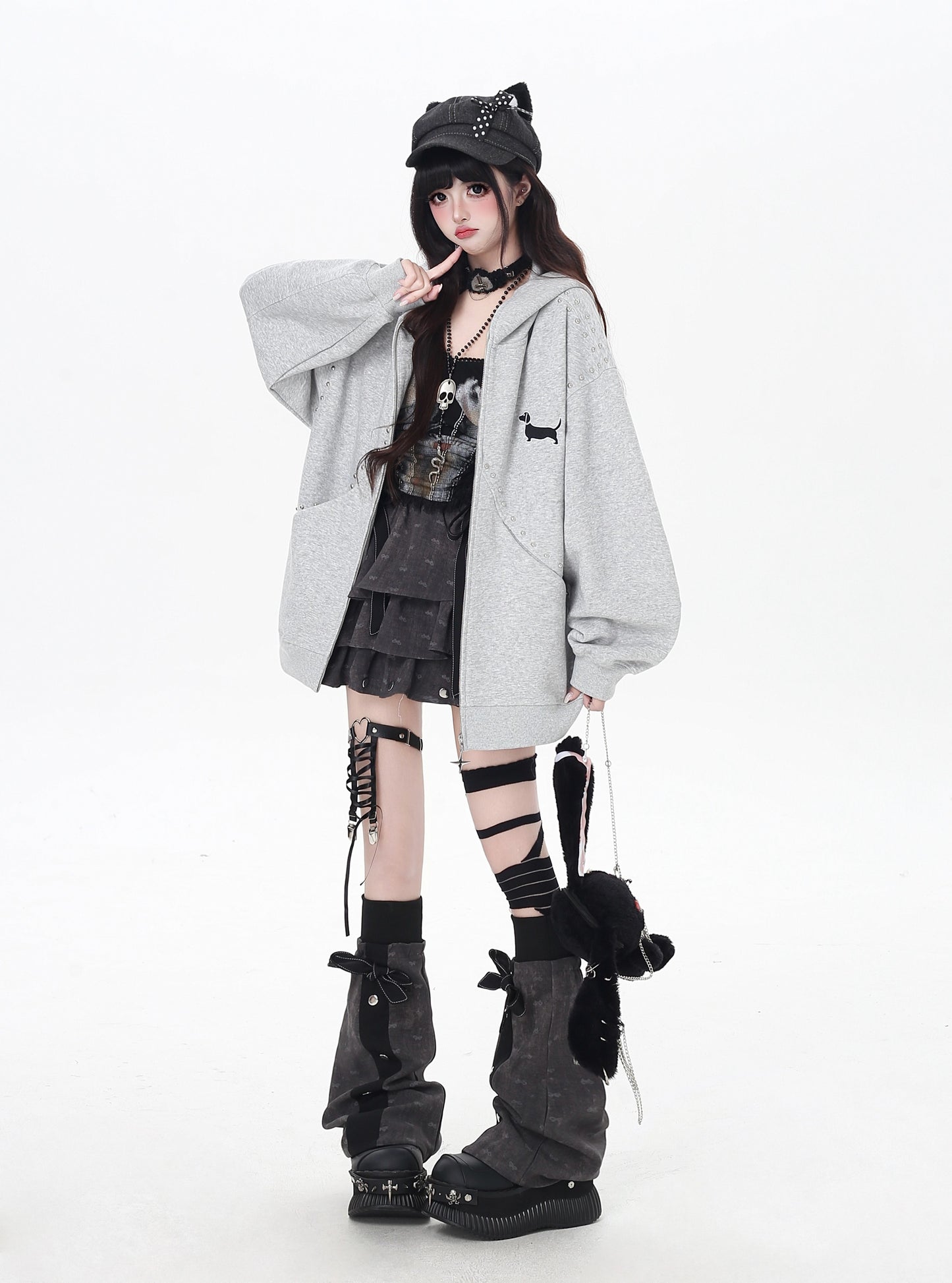 ダックス柄ゆるパーカー