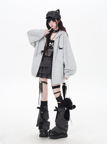 ダックス柄ゆるパーカー