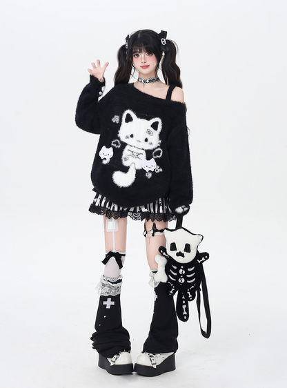 地雷系クロスレース厚底ルーズレッグカバー