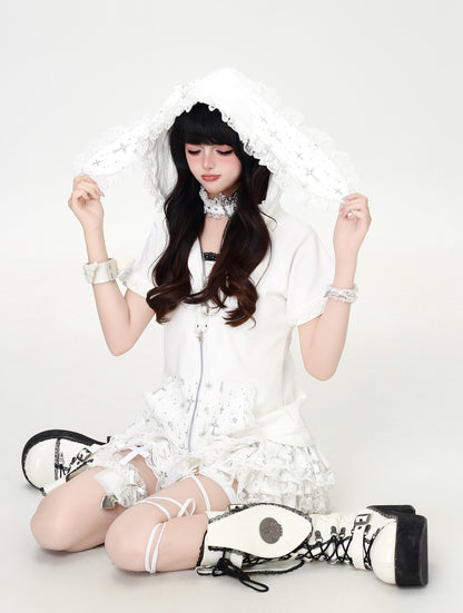 うさ耳レースフードTシャツ