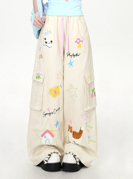 ネコ刺繍スウェットパンツ
