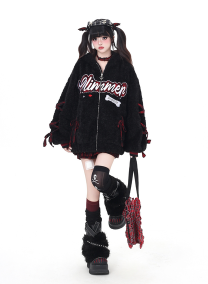 アルファベットリボン♡厚手ボアジャケット