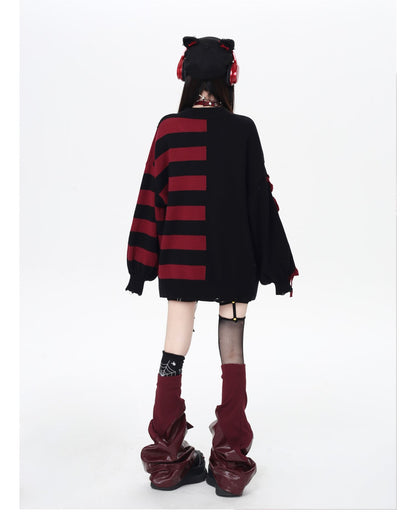 バイカラーストライプVネックニット