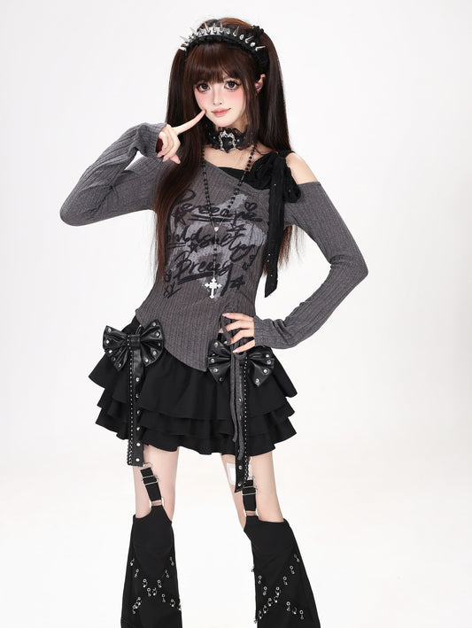 アシメオフショルグラフィックドロストロンT