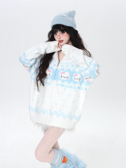 フェアアイル 猫モチーフ ニットフーディー