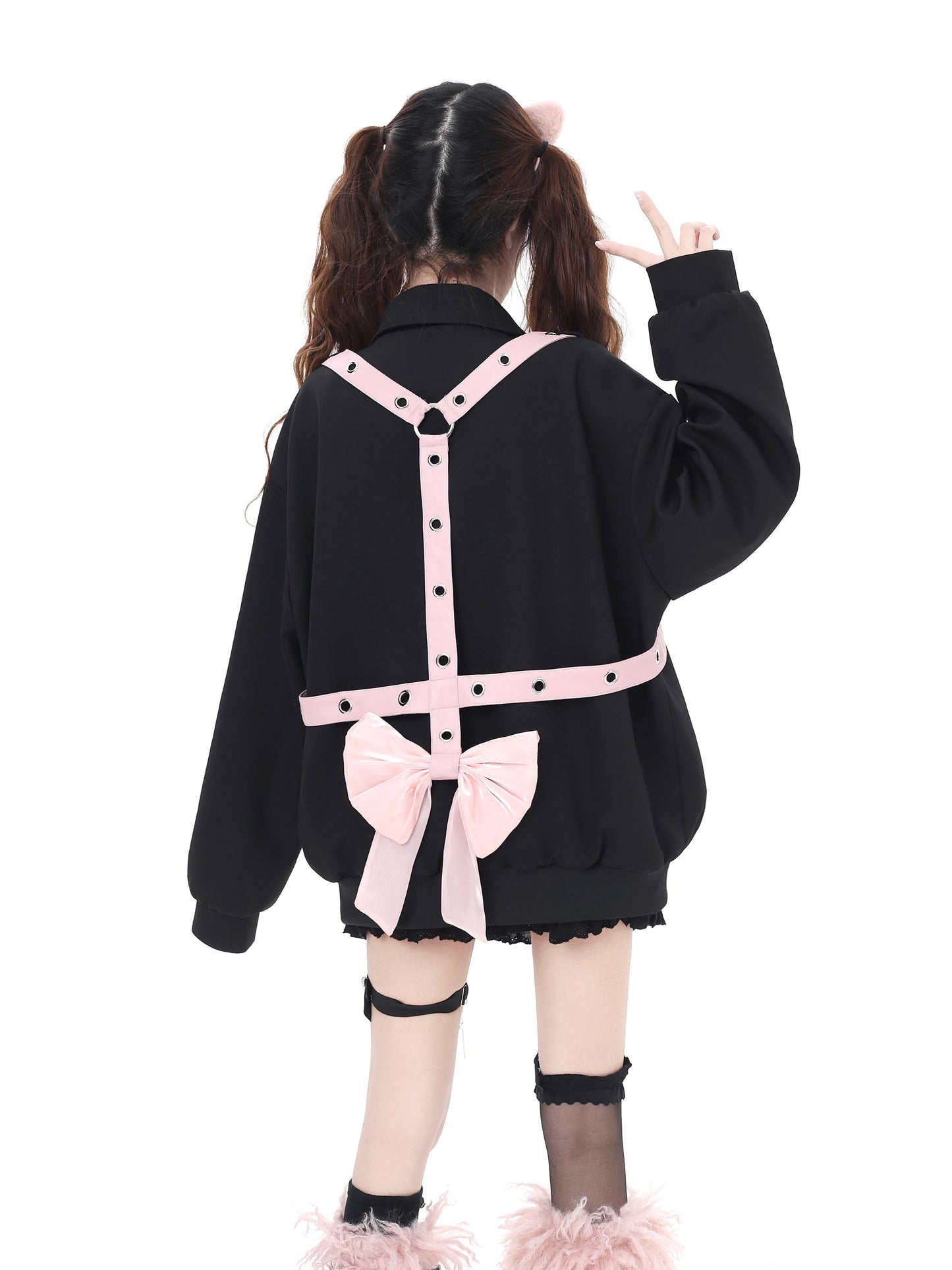 蝶結バックデザインのカジュアル棒球ジャケット