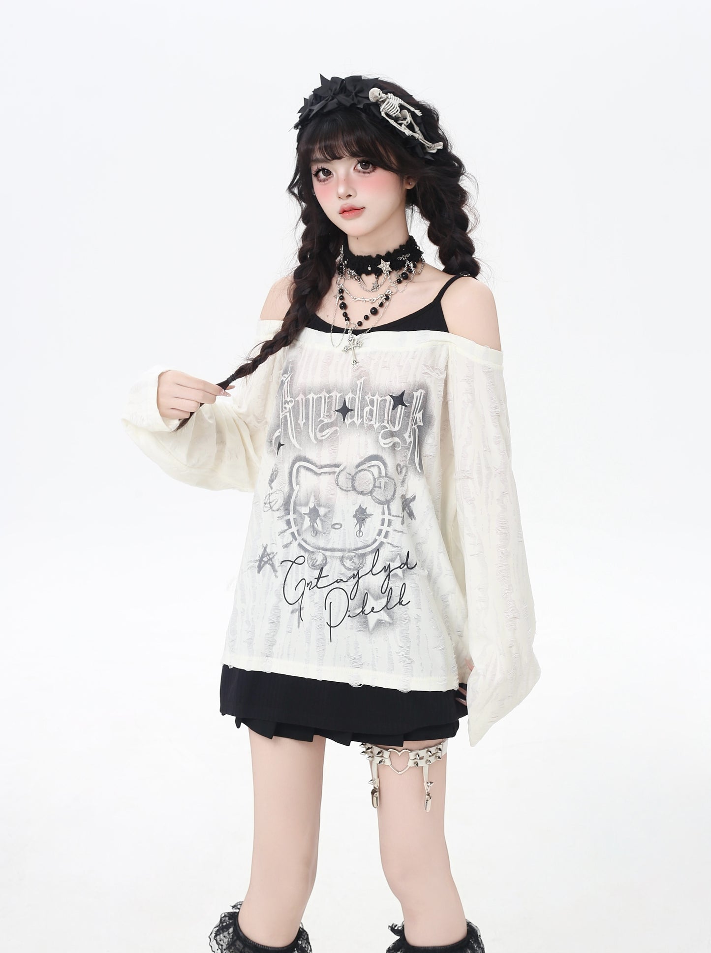ゴシックkitty×ダメージ レイヤードロンT