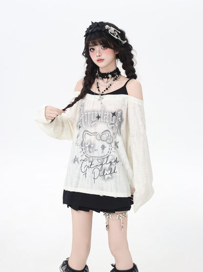 ゴシックkitty×ダメージ レイヤードロンT