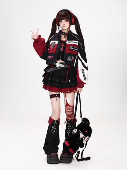 バイカラーレーシングワッペンショートブルゾン