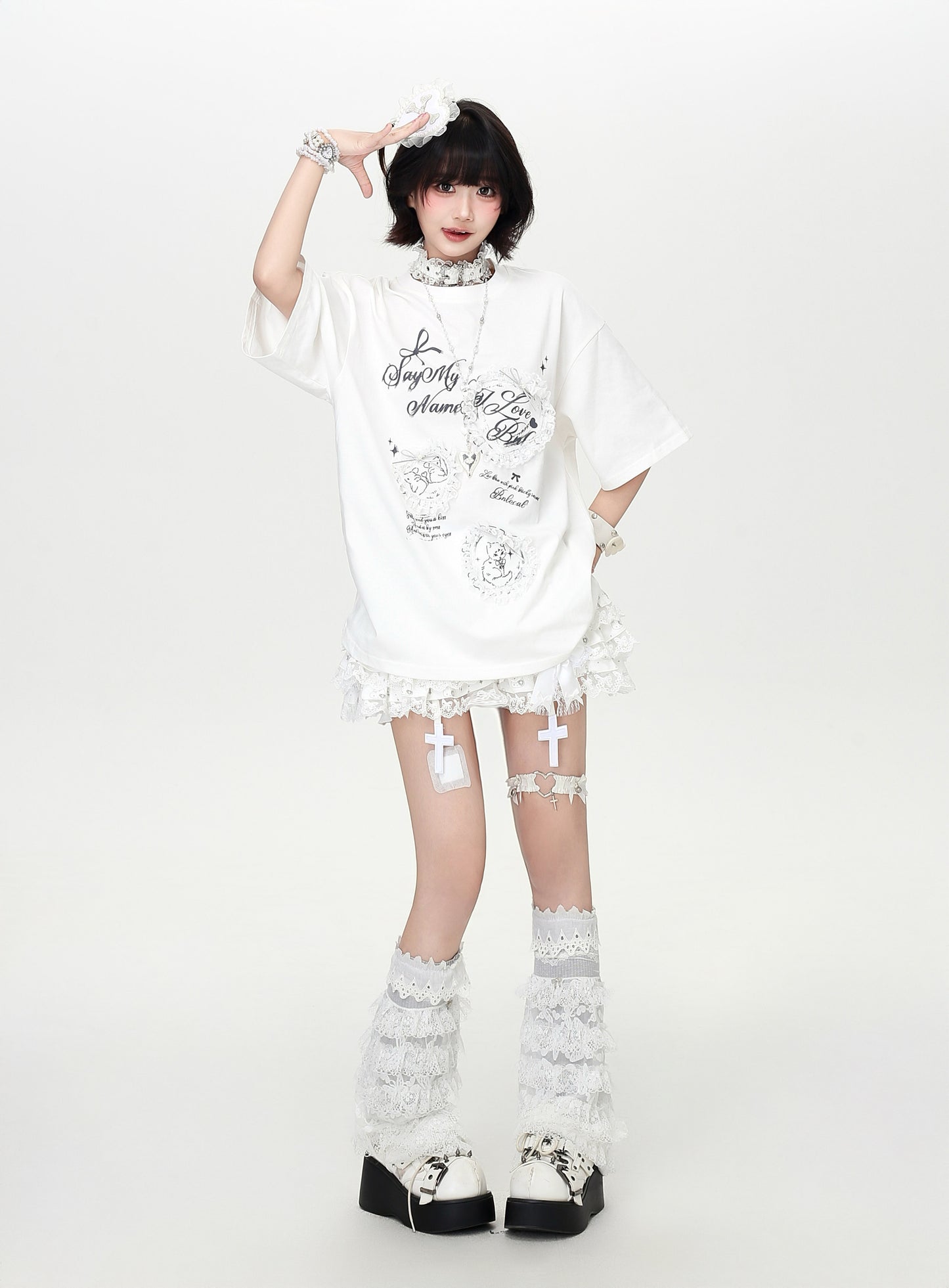 ハートレース薄手ゆるTシャツ