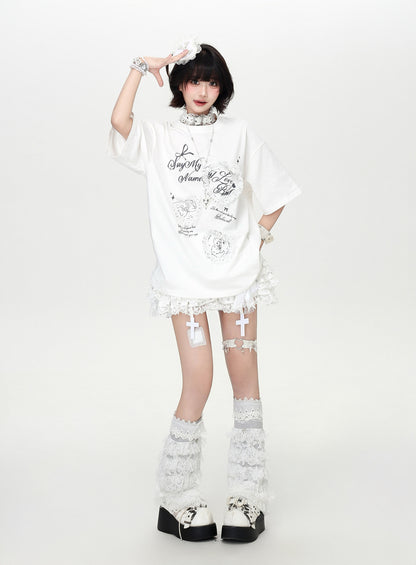 ハートレース薄手ゆるTシャツ