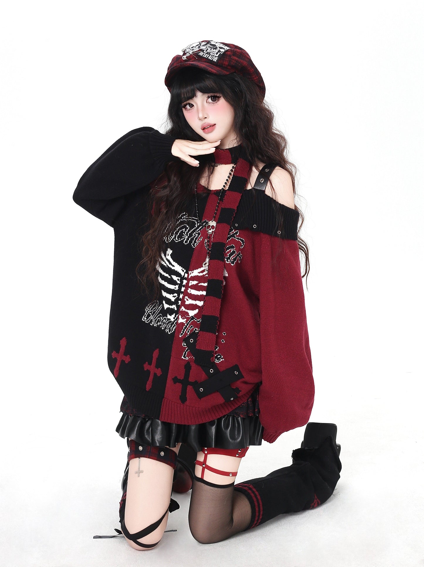 ゴシック 配色 肩見せデザインニット