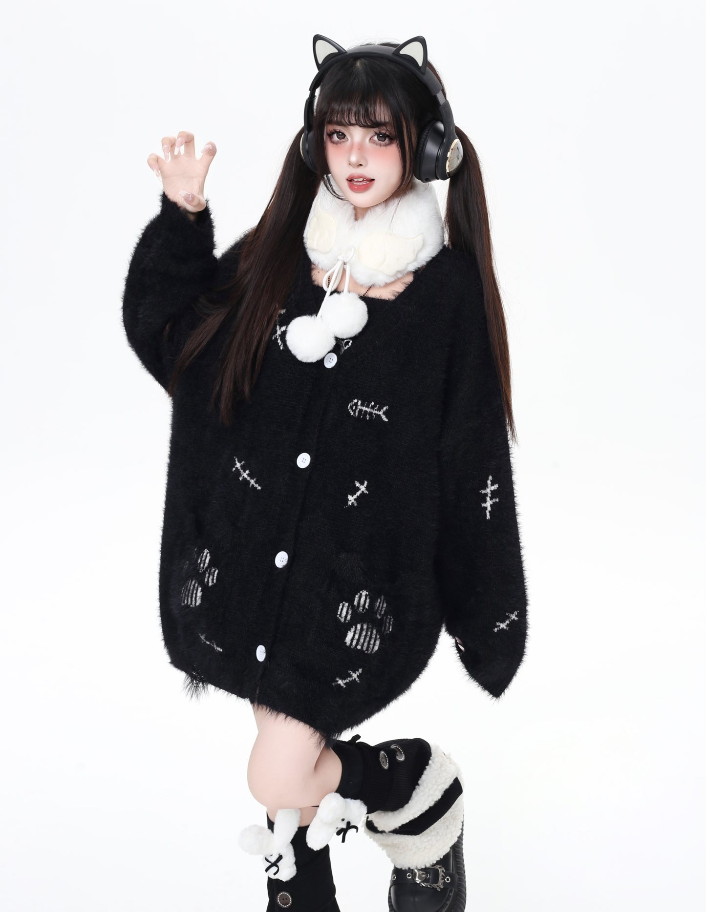 猫の手モチーフ♡ゆる甘ニットカーディガンセット