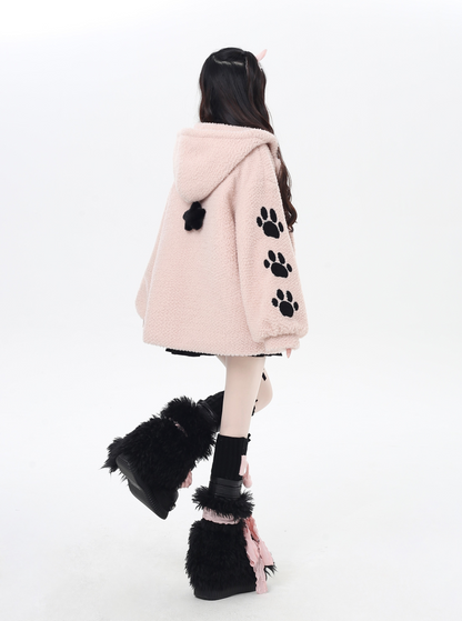 キャットモチーフ刺繍フードボアジャケット