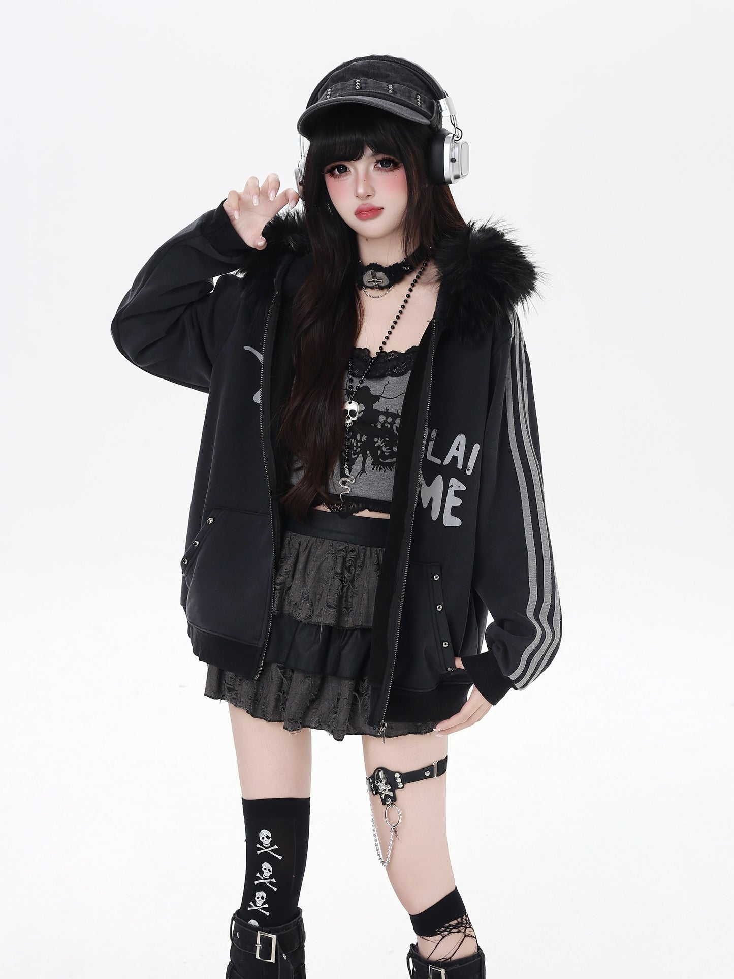 タイダイ×ファー衿取り外しジップアウター