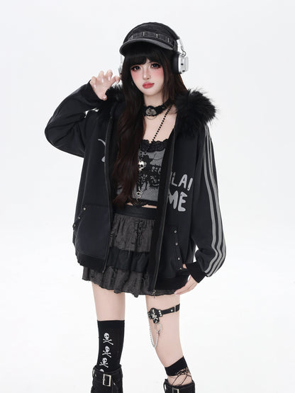 タイダイ×ファー衿取り外しジップアウター