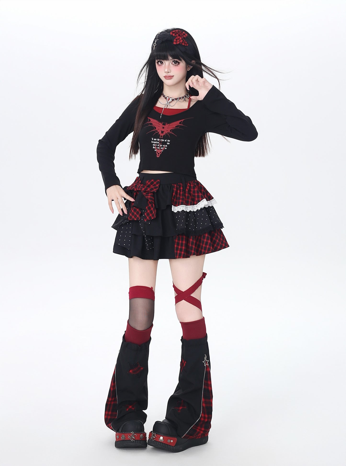 ドットチェックティアードスカート