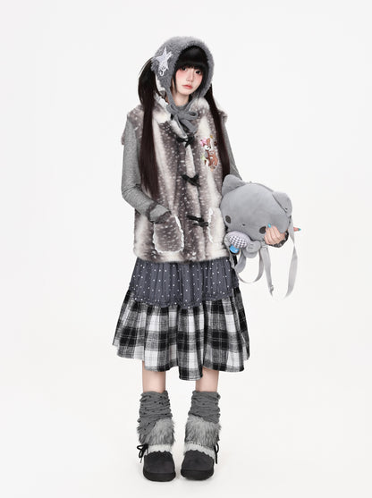 子鹿柄ふわふわダッフルベスト