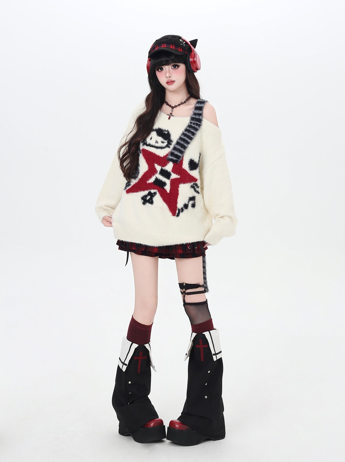 ギター柄オフショル♡ロックニット