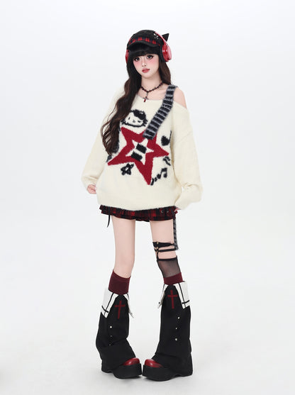 ギター柄オフショル♡ロックニット